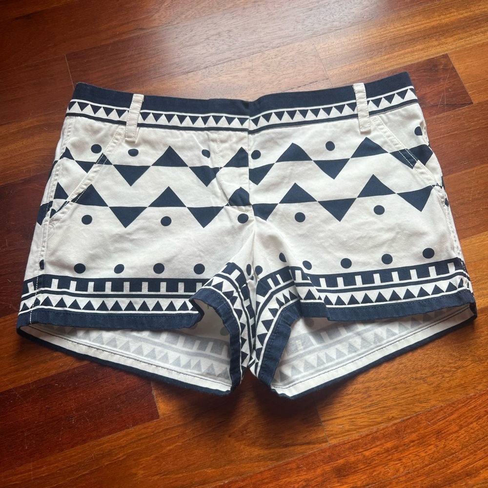 J Crew Geometric Patterned Navy and White Women Shorts